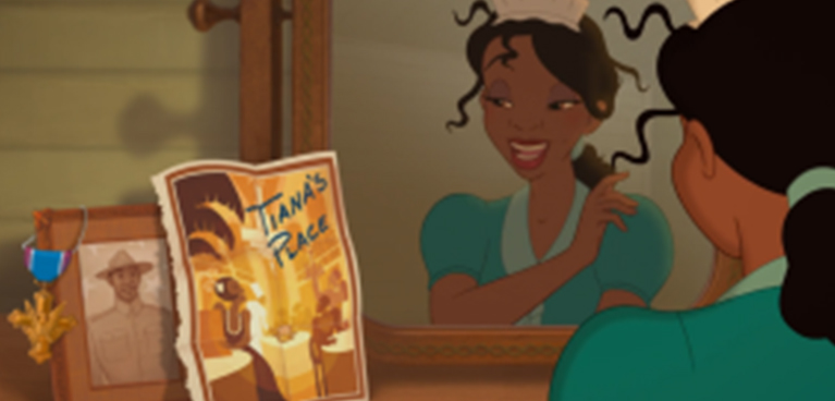 Tiana from The Princess and the Frog looking at a mirror