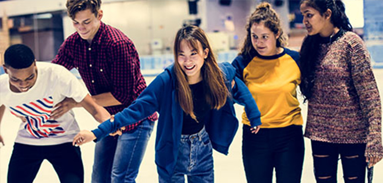 Group of students ice skating 