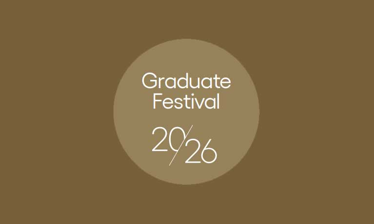 Graduate Festival 2026 title in white on a brown background. 