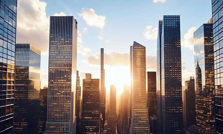 London skyline at sunset