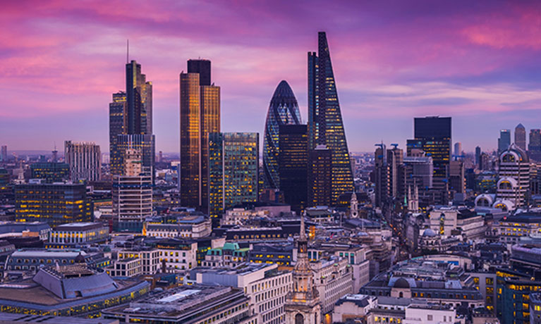 London skyline at sunset