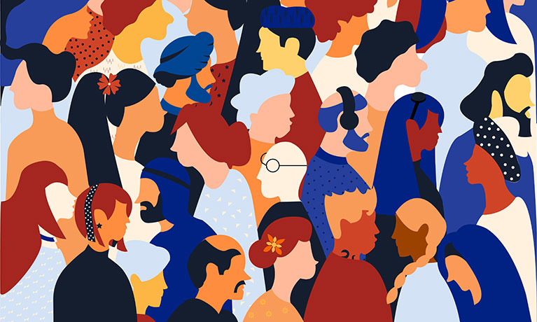 An animated picture of many diverse people