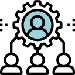 Icon of person sharing information with three others