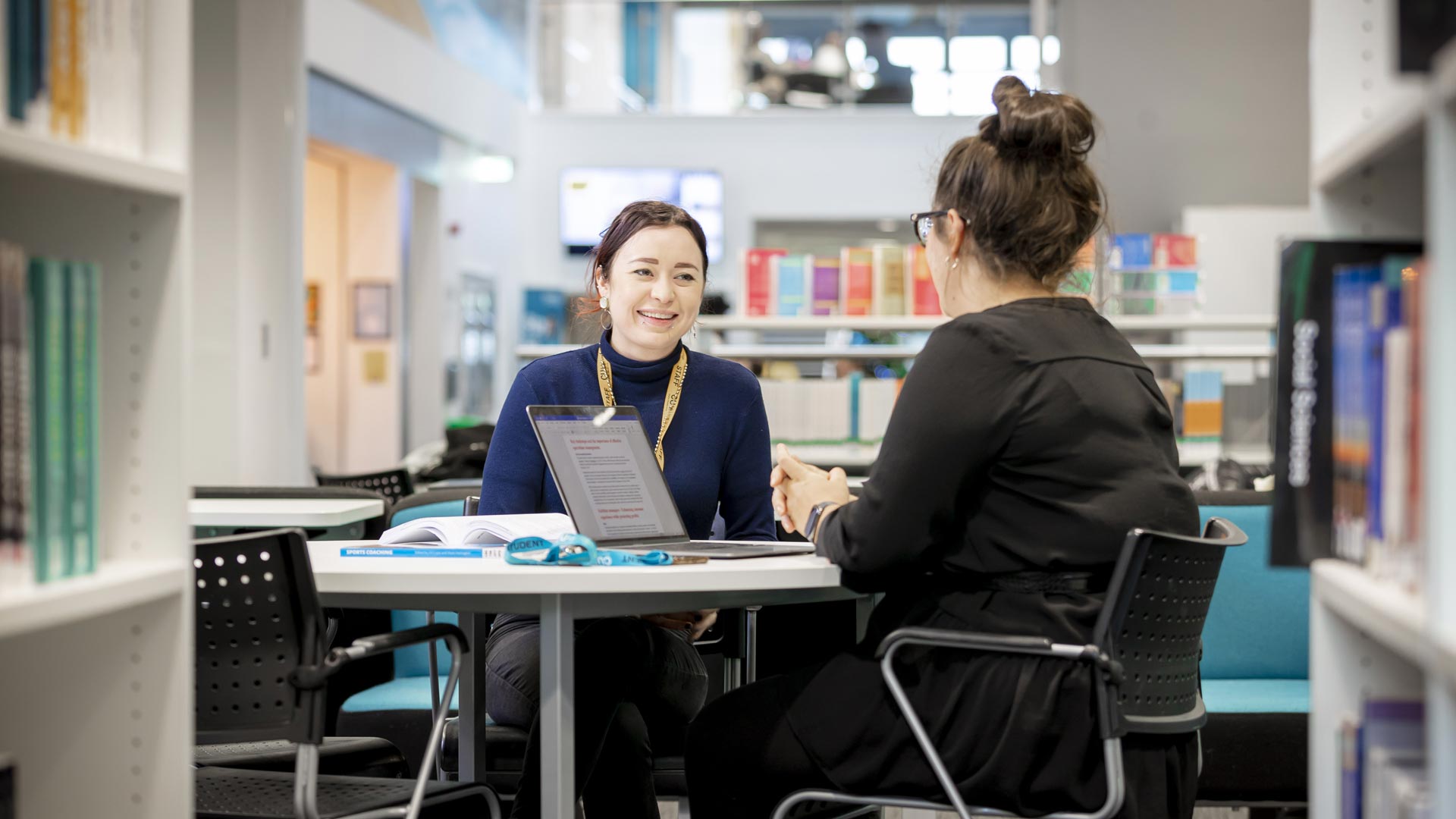 Students working together in the library.