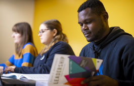 Students studying in a classroom.