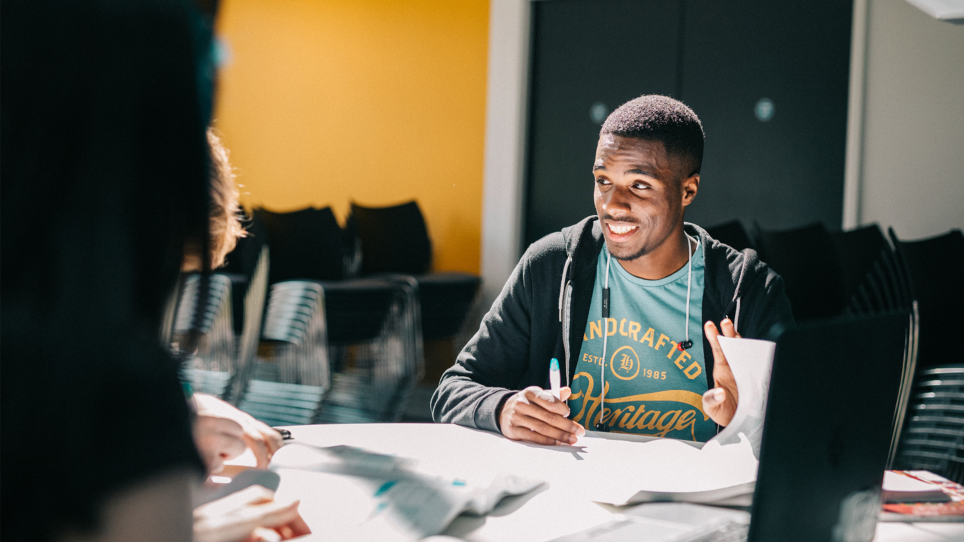 Cyber Security student working in a study group