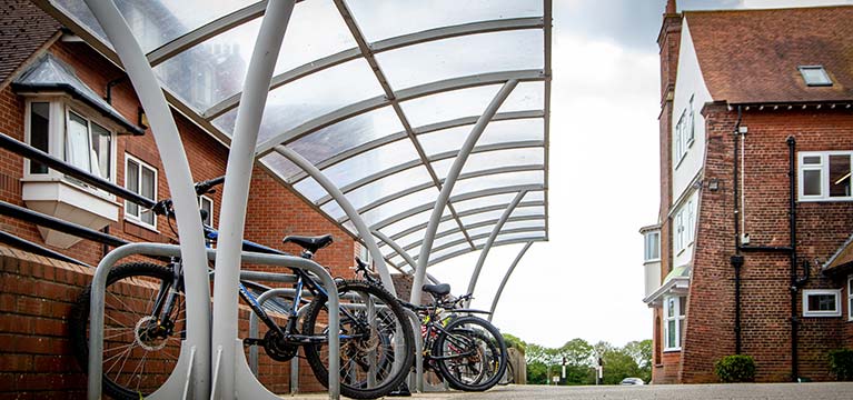 Bike storage racks outside Cayley Halls