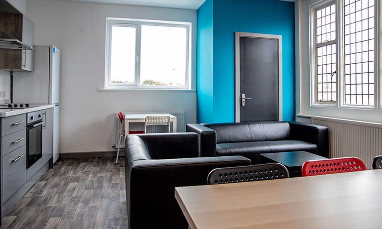 Island house kitchen area - showing units and sofas 