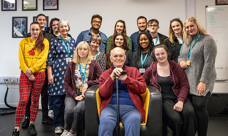 Sir Alan Ayckbourn with students from CU Scarborough's Acting degree course