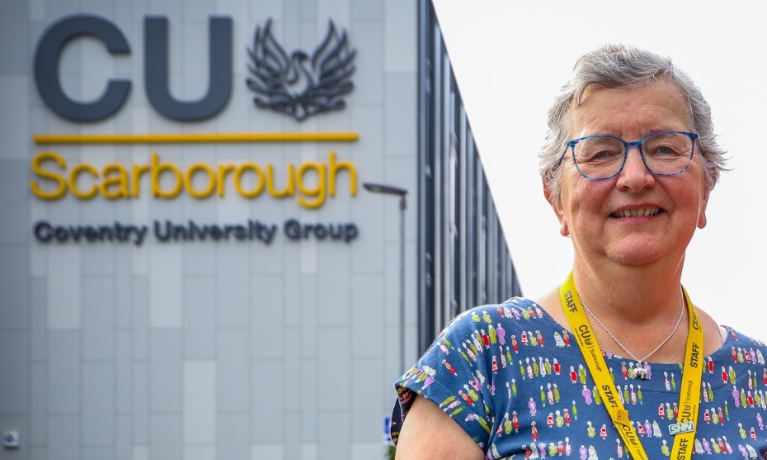 Janet Wilson, Course Leader for Nursing, standing outside the CU Scarborough building