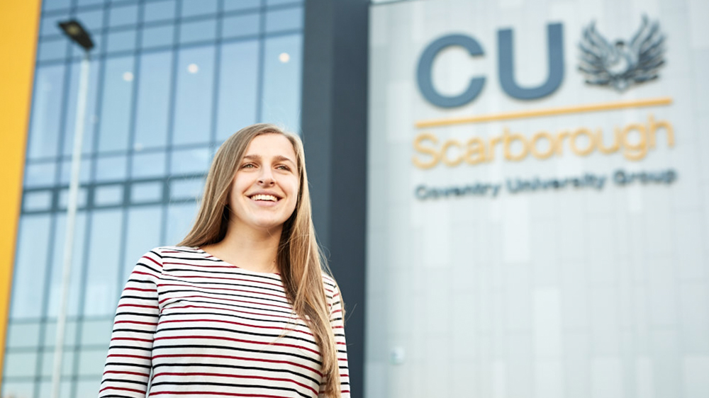 Health & Social Care student outside the Scarborough campus