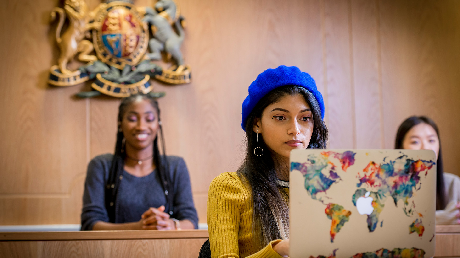 Law students in a mock courtroom