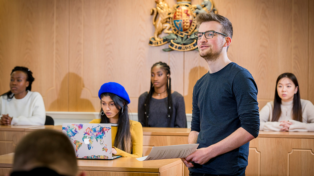 Students in the moot courtroom