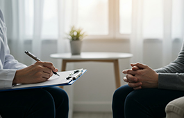 A patient and a pysychologist taking notes sat down