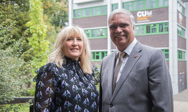 Jackie Whitehouse, Head of Academic Studies at CU Coventry with Bhajan Aulak, CMI Programme Director