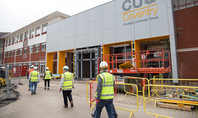 Building work at the entrance to CU Coventry's new campus in the city