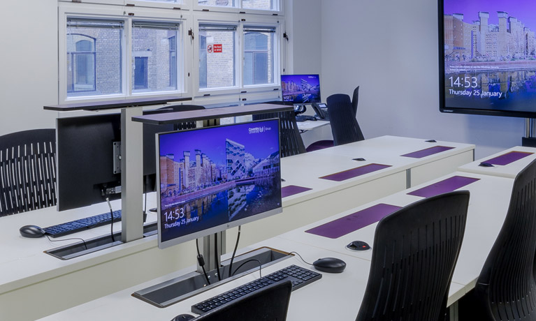 An IT classroom at Coventry University London