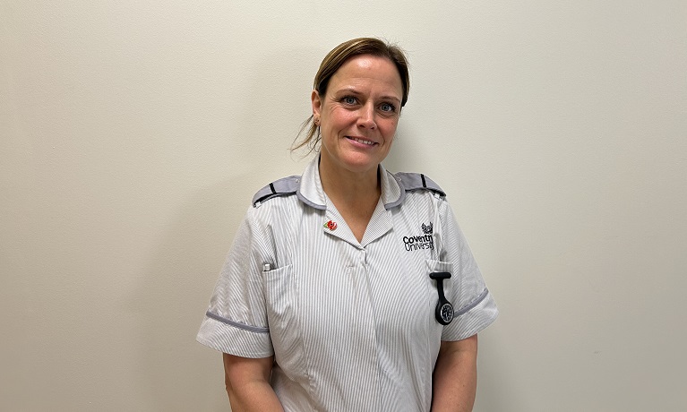 Chantel Ward in her Coventry University nursing uniform.