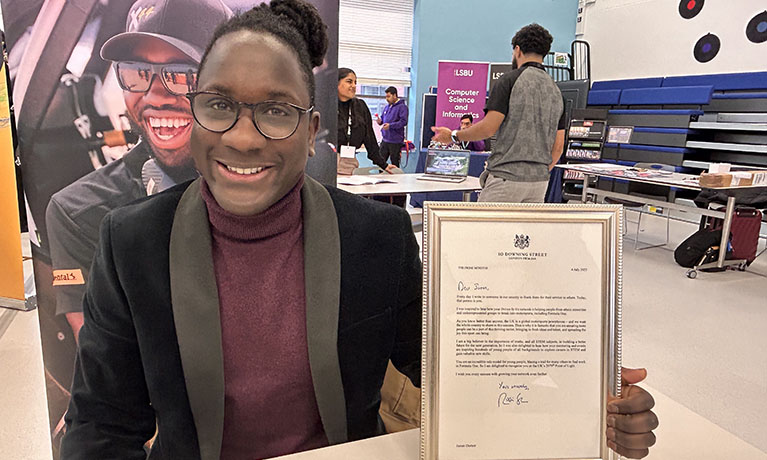 James Dornor with his letter from Rishi Sunak