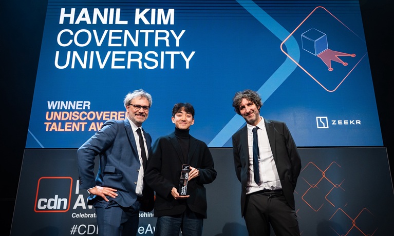 Hanil picking up his Undiscovered Talent Award at the CDN People Awards