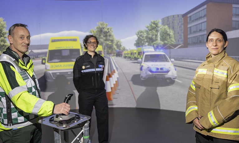 Students addressed in first responder uniforms using the simulation centre