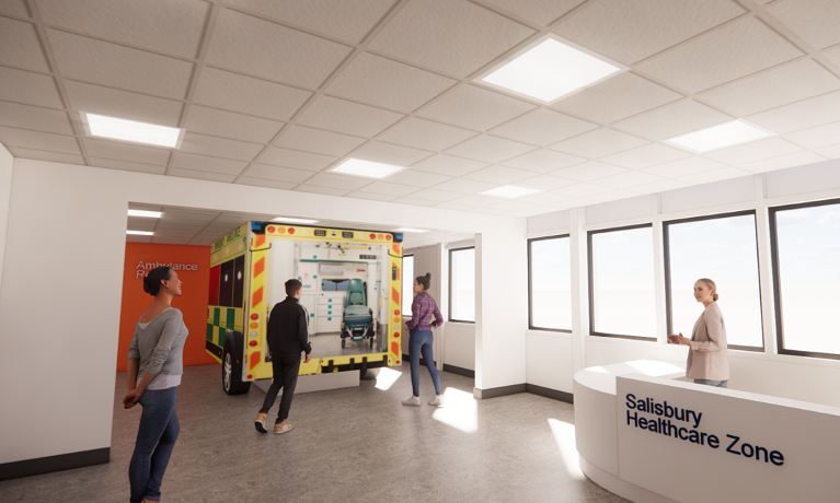 A computer-generated image of the planned health education facilities at Wiltshire College and University Centre