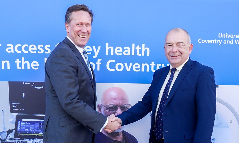 Professor Andy Hardy, Chief Executive at UHCW NHS Trust and Professor John Latham CBE, Vice-Chancellor of Coventry University Group