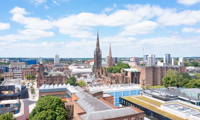 The skyline of Coventry city centre including the cathedral