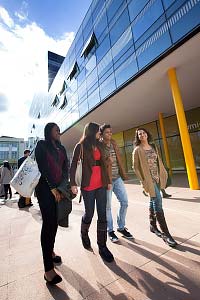 Students outside Coventry University Hub