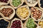 colourful legumes in sacks