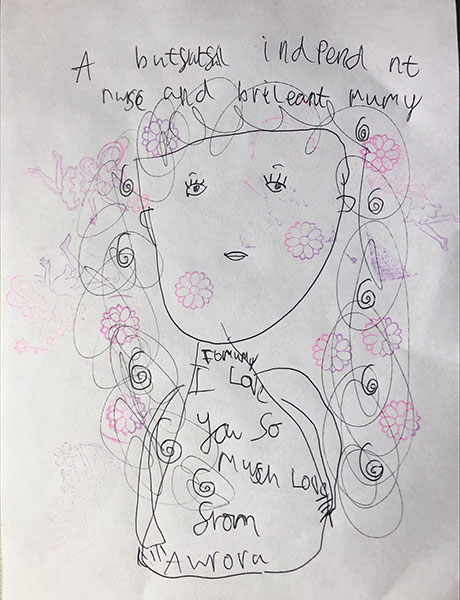 poster Jessica's daughter Aurora drew for her mum line drawing of a princess 