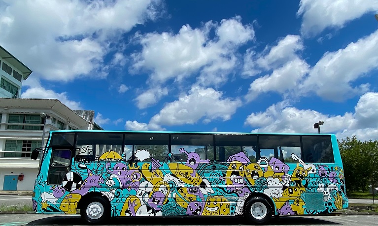 A brightly painted bus