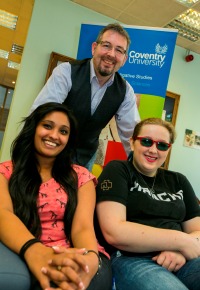 Forensic Investigations students Divya Patel (left) and Elizabeth Barry with senior lecturer Chris Haycock.
