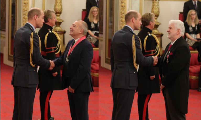 John Latham CBE and Duncan Lawson MBE receiving their honours