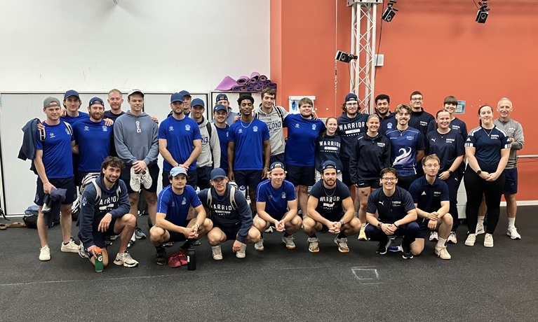 The Coventry Blaze squad with students and staff at Coventry University