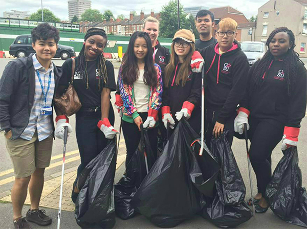 Group of students litter picking