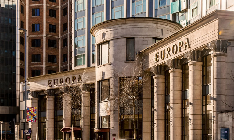 The front view of the Europa Hotel building