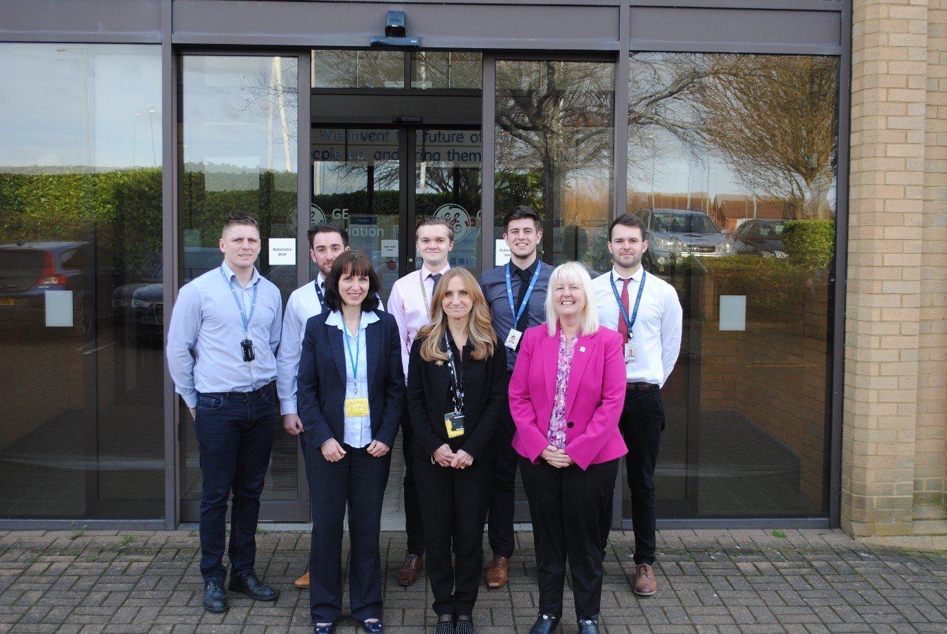 The first ever CMI Chartered Manager Degree Apprentices line up with Coventry University tutor Hannah Price, academic assessor Carol Forbes and CMI Apprenticeship Quality Manager Jocelyn Simmons. L-R: Ben Large, Greg Harwood, Hannah Price, Dan Taylor, Carol Forbes, Joe Haycock-Burton, Jocelyn Simmons, Harry Cleevely.