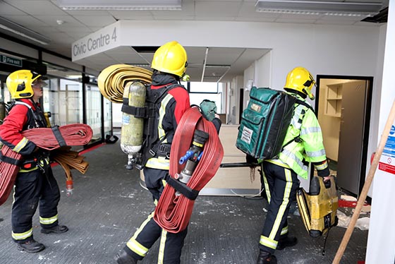 Firefighters involved in the emergency services training exercise
