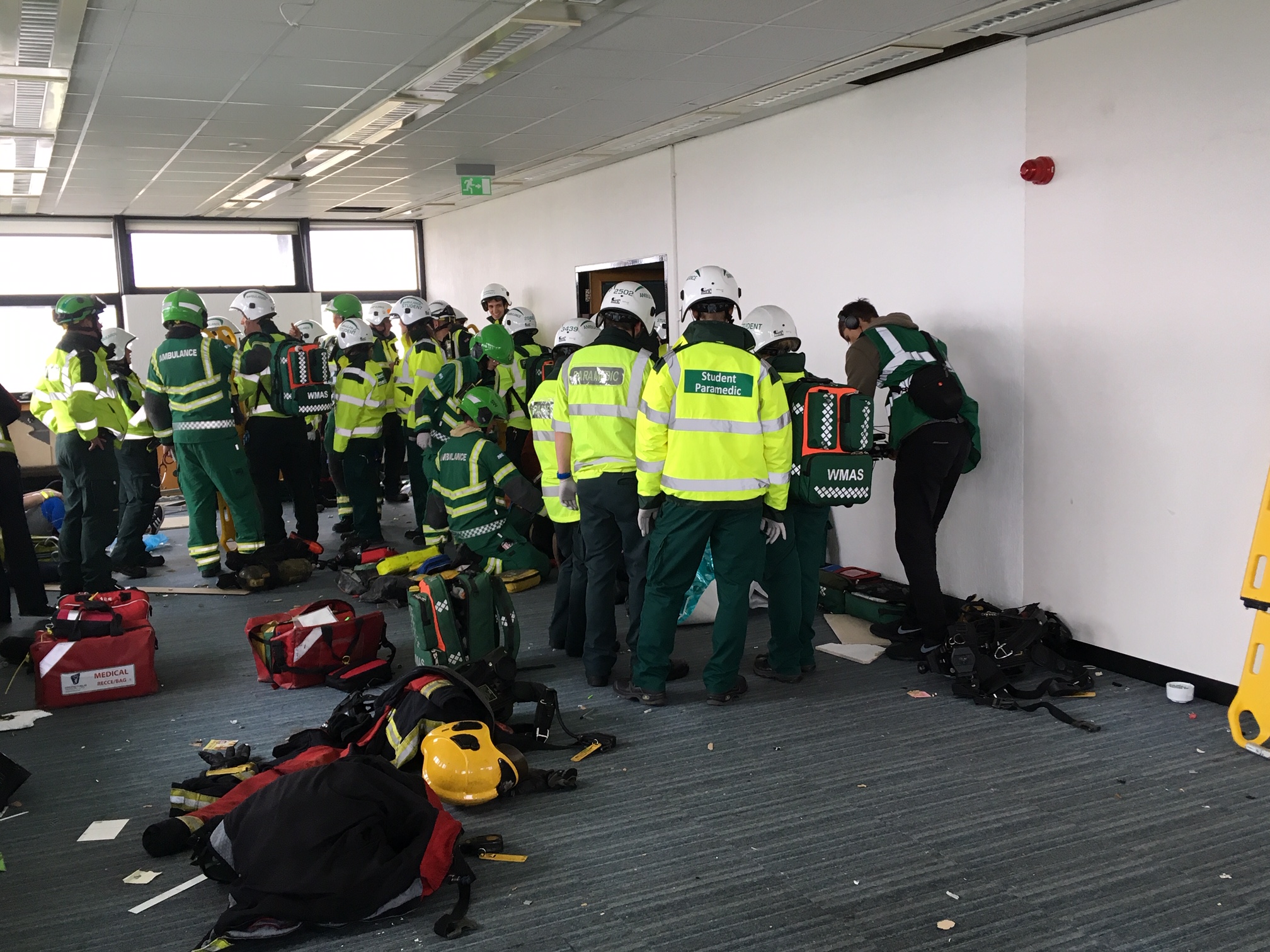 Student paramedics take part in the emergency services training exercise