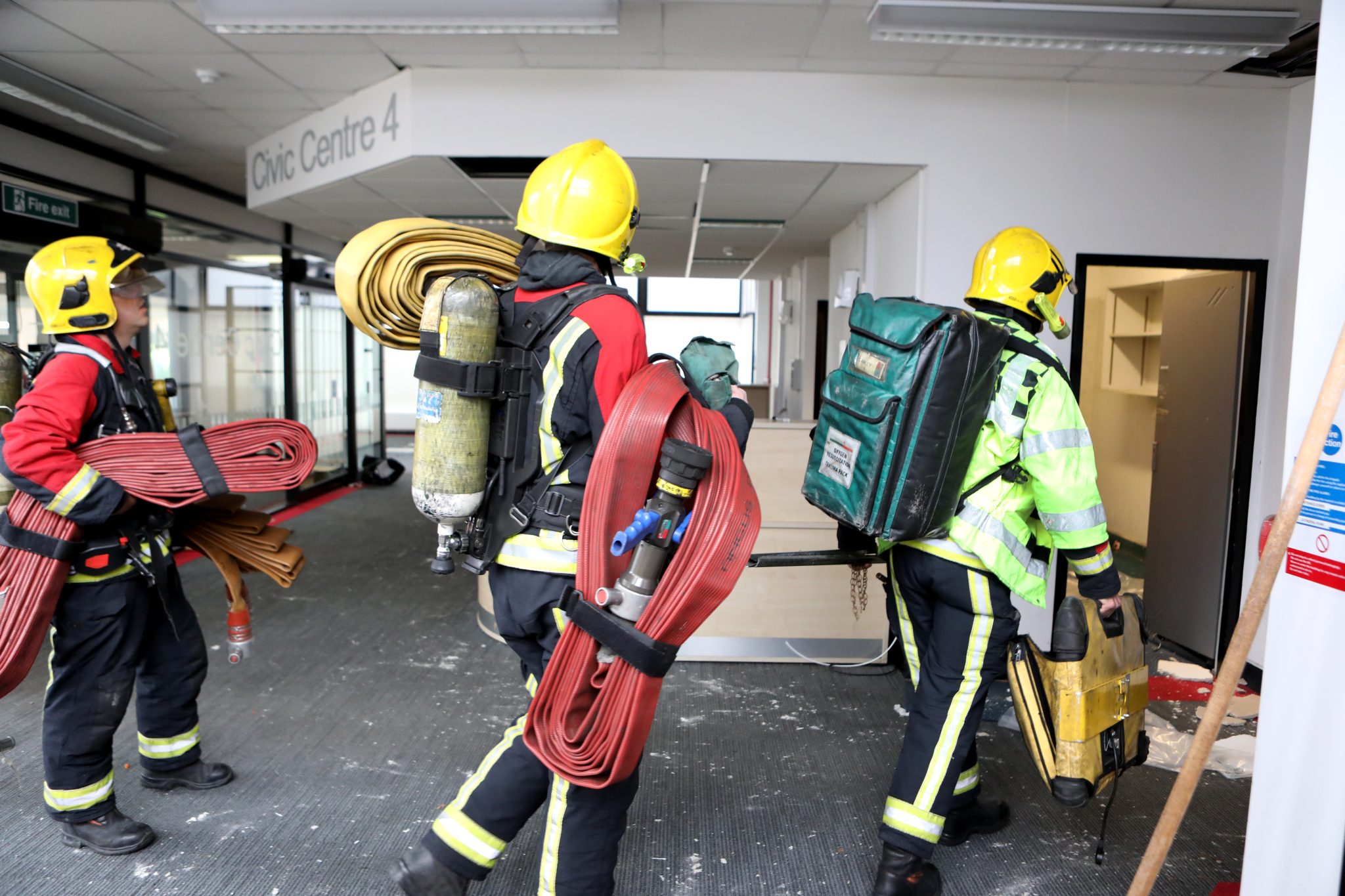 Firefighters involved in the emergency services training exercise