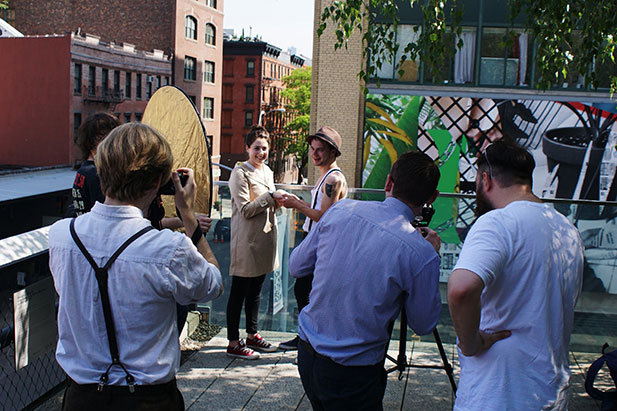 The cast and crew of Looking for Charlie on location in New York.