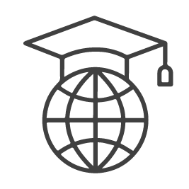Outline of graduation cap on top of a globe