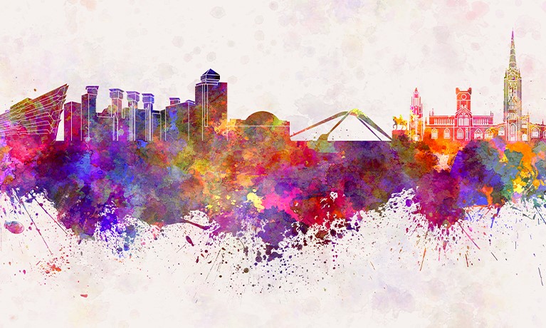 watercolour painting of a city
