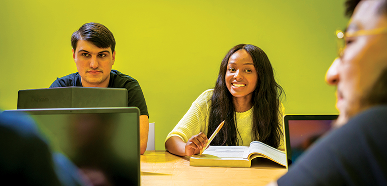 Students studying in a seminar room