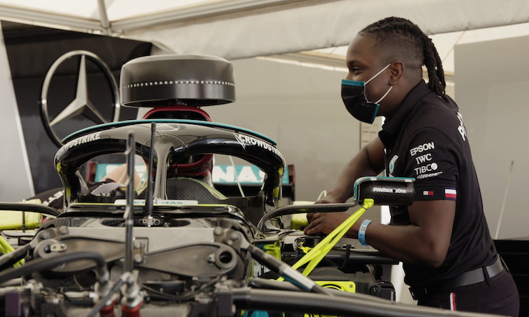 James Dorner working on Mercedes F1 car.