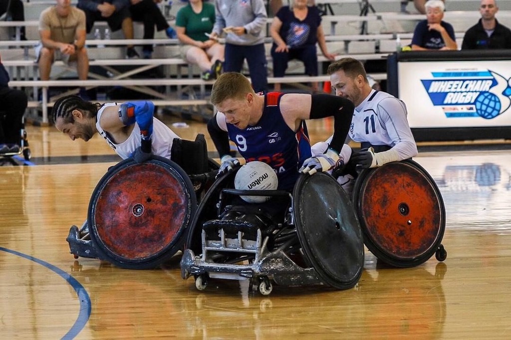 Jim Roberts playing wheelchair rugby