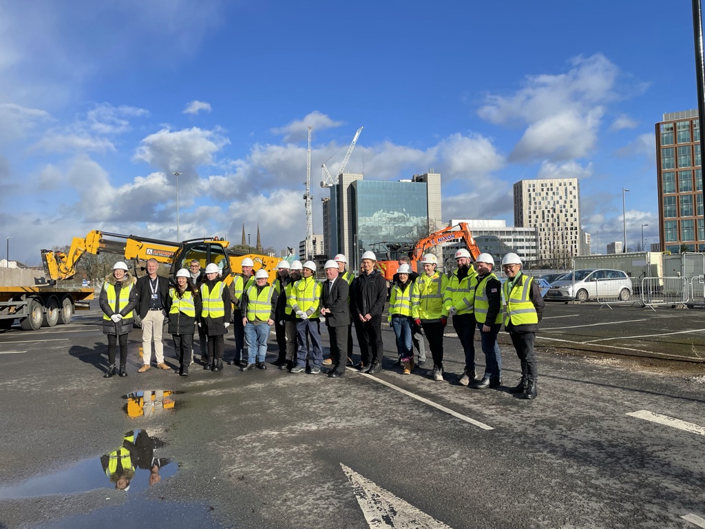 Coventry University, Urban-Air Port and Coventry City Council colleagues together on Air One construction site
