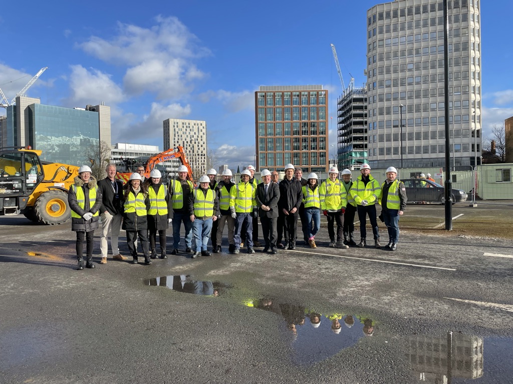 Coventry University, Urban-Air Port and Coventry City Council colleagues together on Air One construction site
